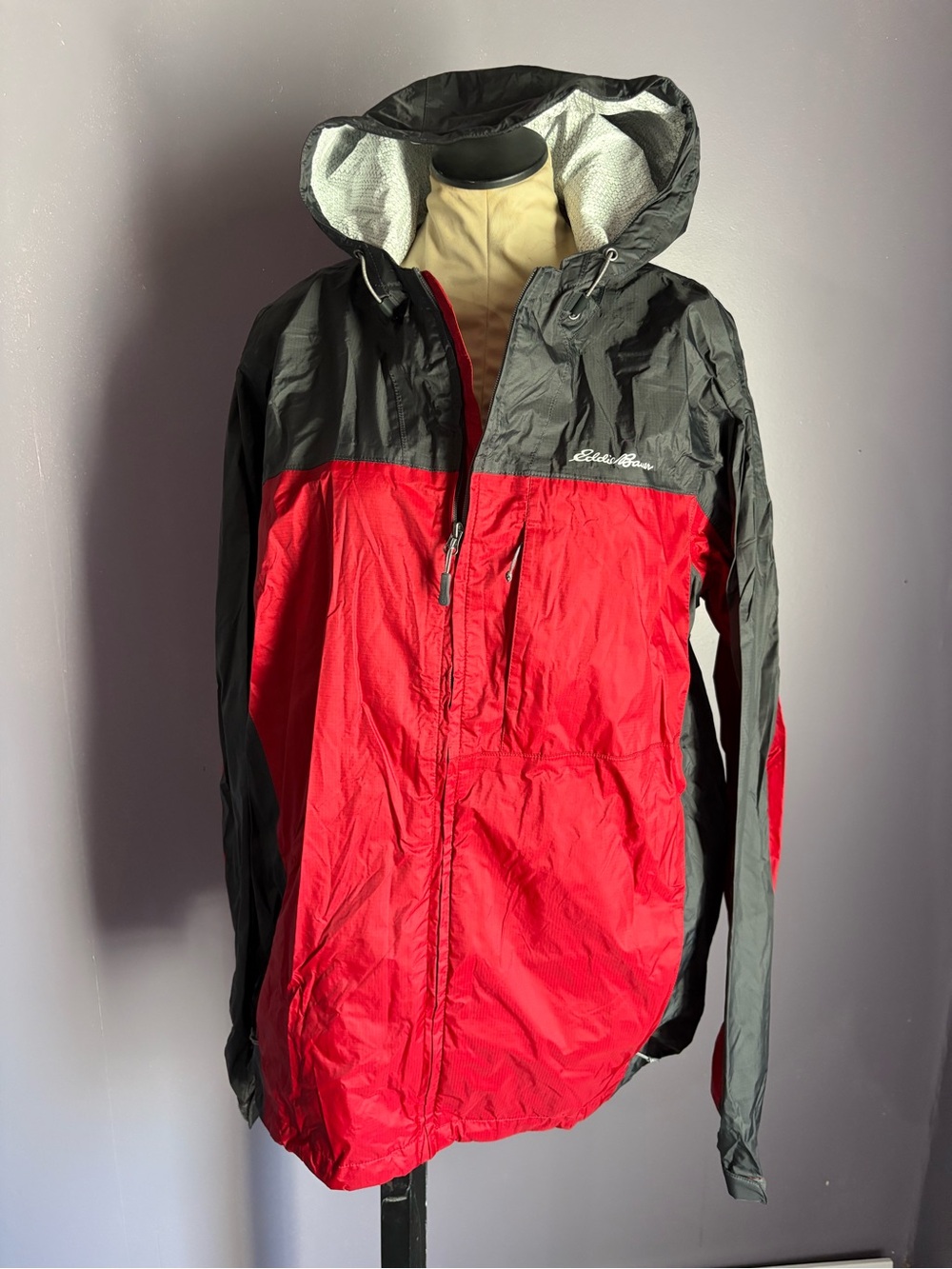 Eddie Bauer Men's Red and Black Hooded Rain Shell